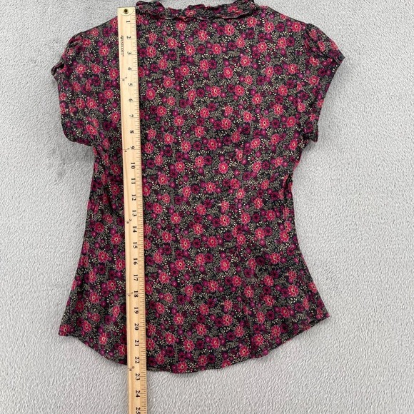 Express Design Studio Silk Top Women XS Black Floral Button Front Y2K Whimsigoth - Picture 8 of 10